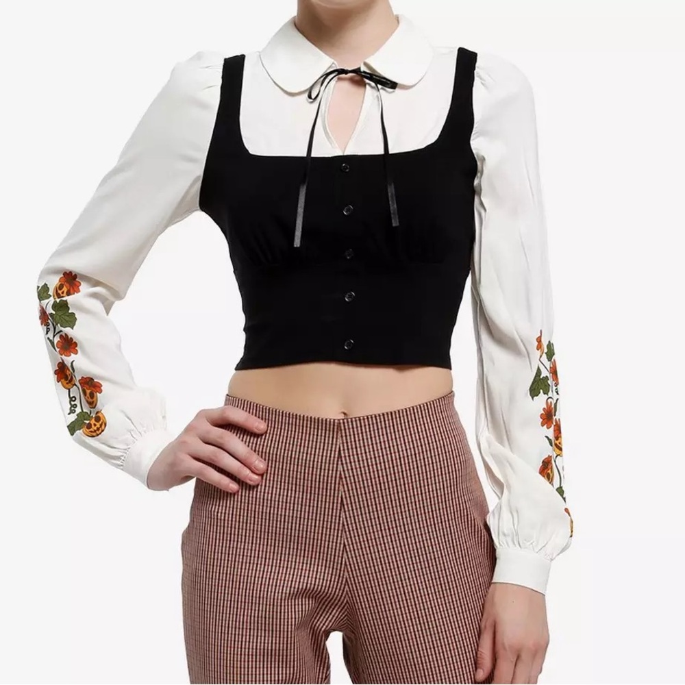 Thorn & Fable Pumpkin Flower Vest Twofer‎ Long-Sleeve Top Hot Topic Halloween